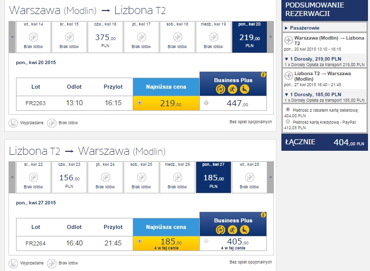 Tanie loty z Warszawy do Lizbony Ryanair 2015