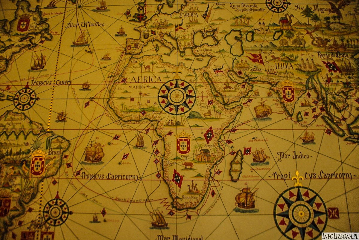 Mapa odkryć Portugalii oraz jej posiadłości zamorskich w XVI wieku