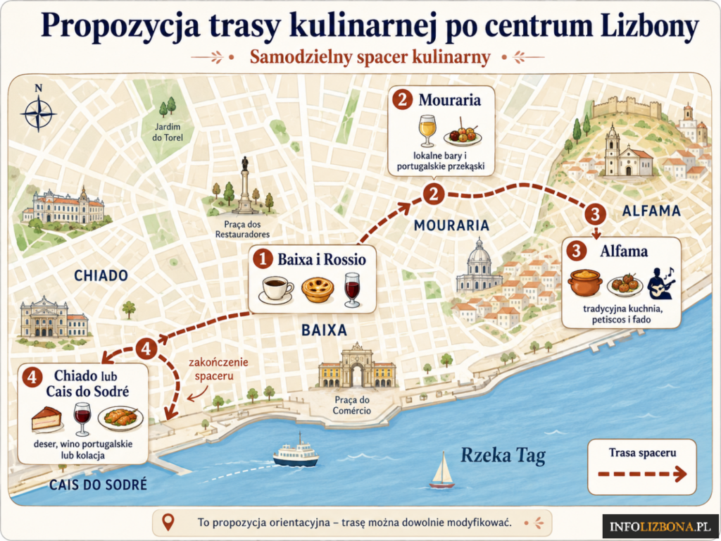 Kulinarna wycieczka po Lizbonie po polsku zwiedzanie kulinarne Lisbony polski przewodnik Trasa Mapa Jedzenie Portugalia